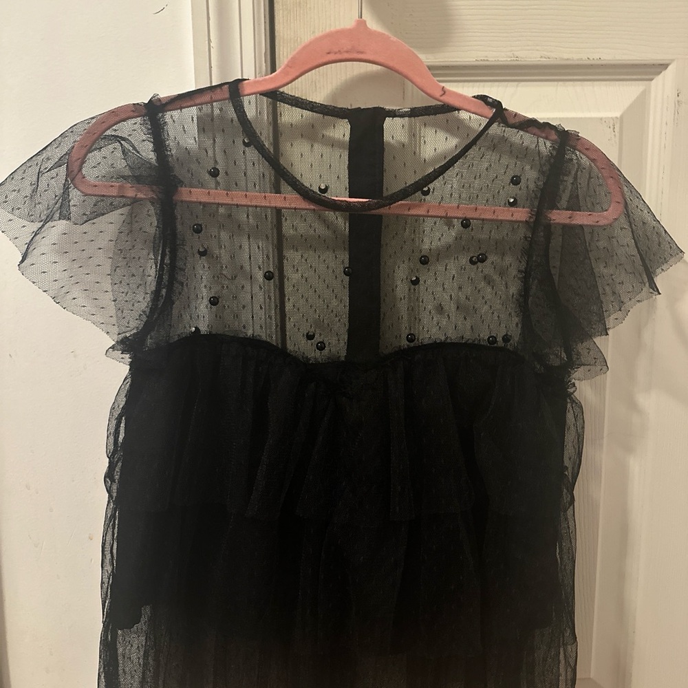 Elegant Black Sheer Ruffle Top